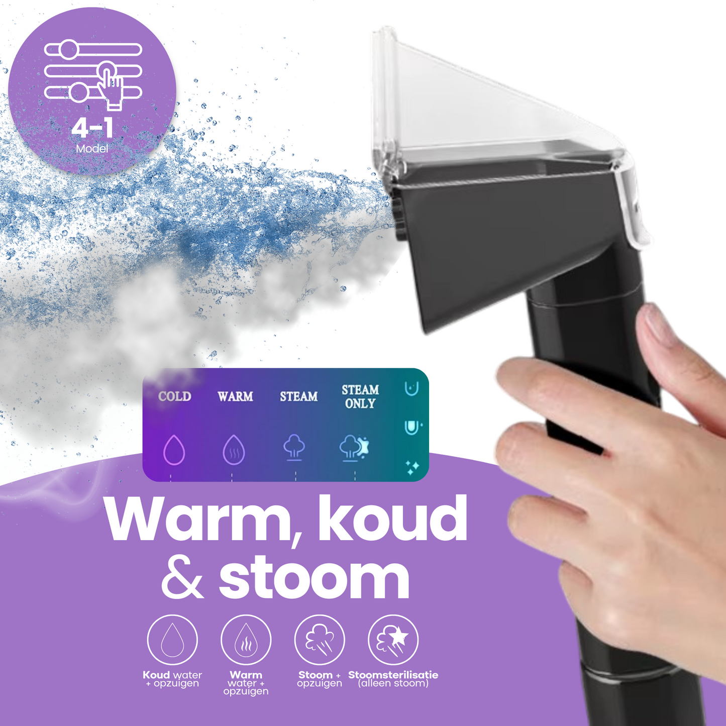 Hendriqs® 4-1 Tapijtreiniger - 105 °C Stoomreiniger met Anti-Verstopping Functie & Wieltjes en Automatisch Snoeroprolsysteem - Zetelreiniger - Vlekkenreiniger - Bank Reiniger - Meubelreiniger - Bankreiniger - Reinigingsmachine