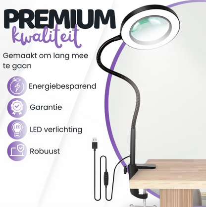 Hendriqs Loeplamp met LED Verlichting en Tafelklem - 5x Vergroting