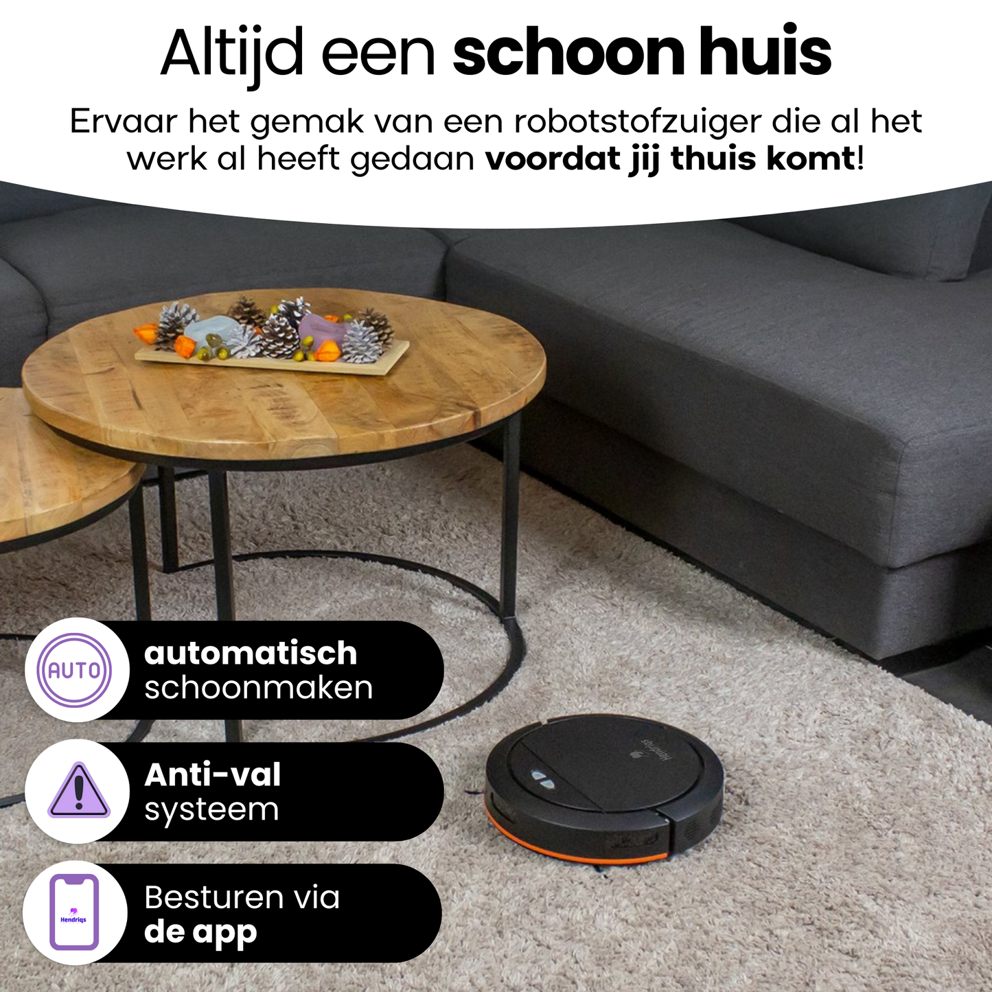 Hendriqs OB16 Robotstofzuiger - Dweilfunctie - Laadstation - Voor Huisdieren