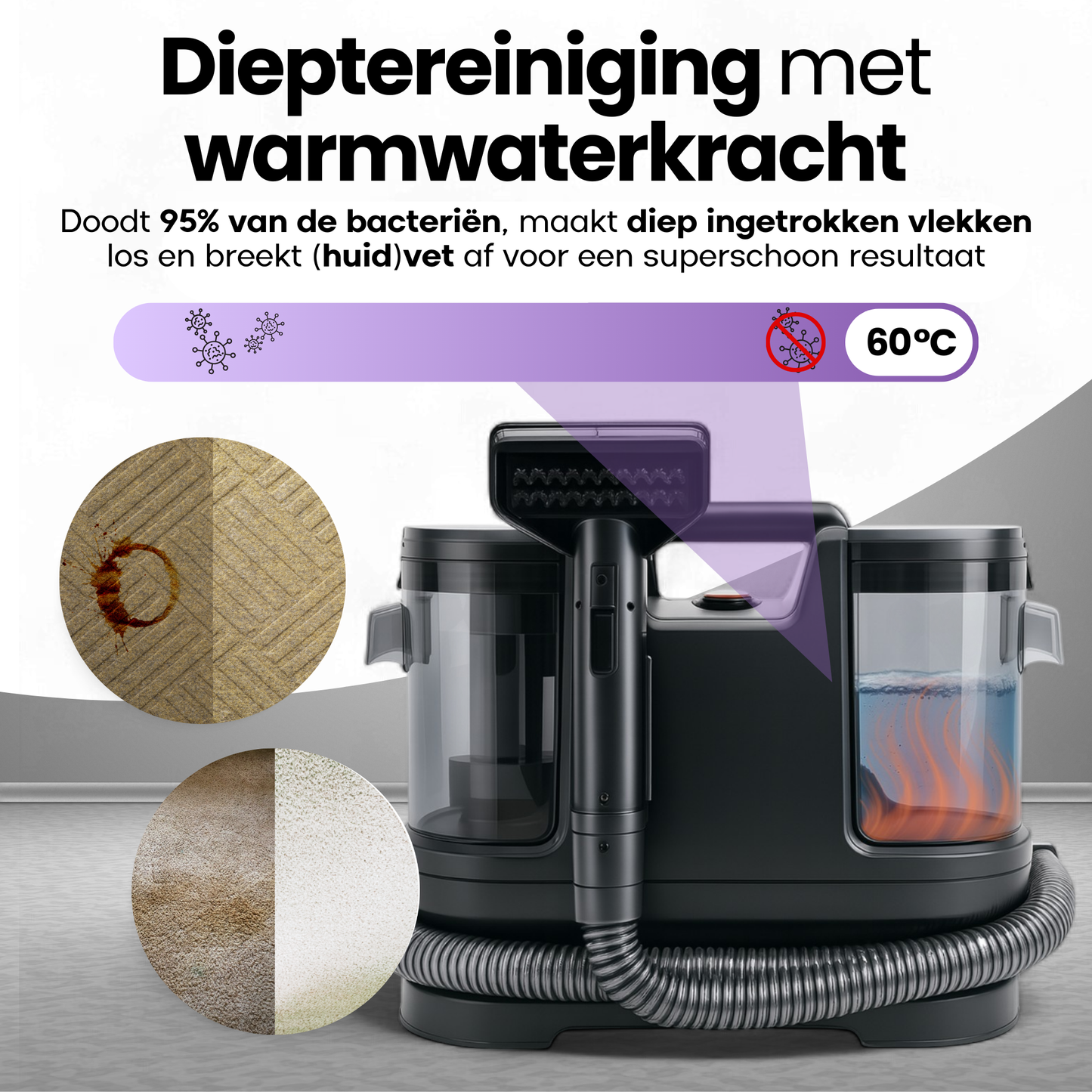Hendriqs 3-in-1 Tapijtreiniger 65°C - Draagbare Vlekkenreiniger met 15 kPa Zuigkracht