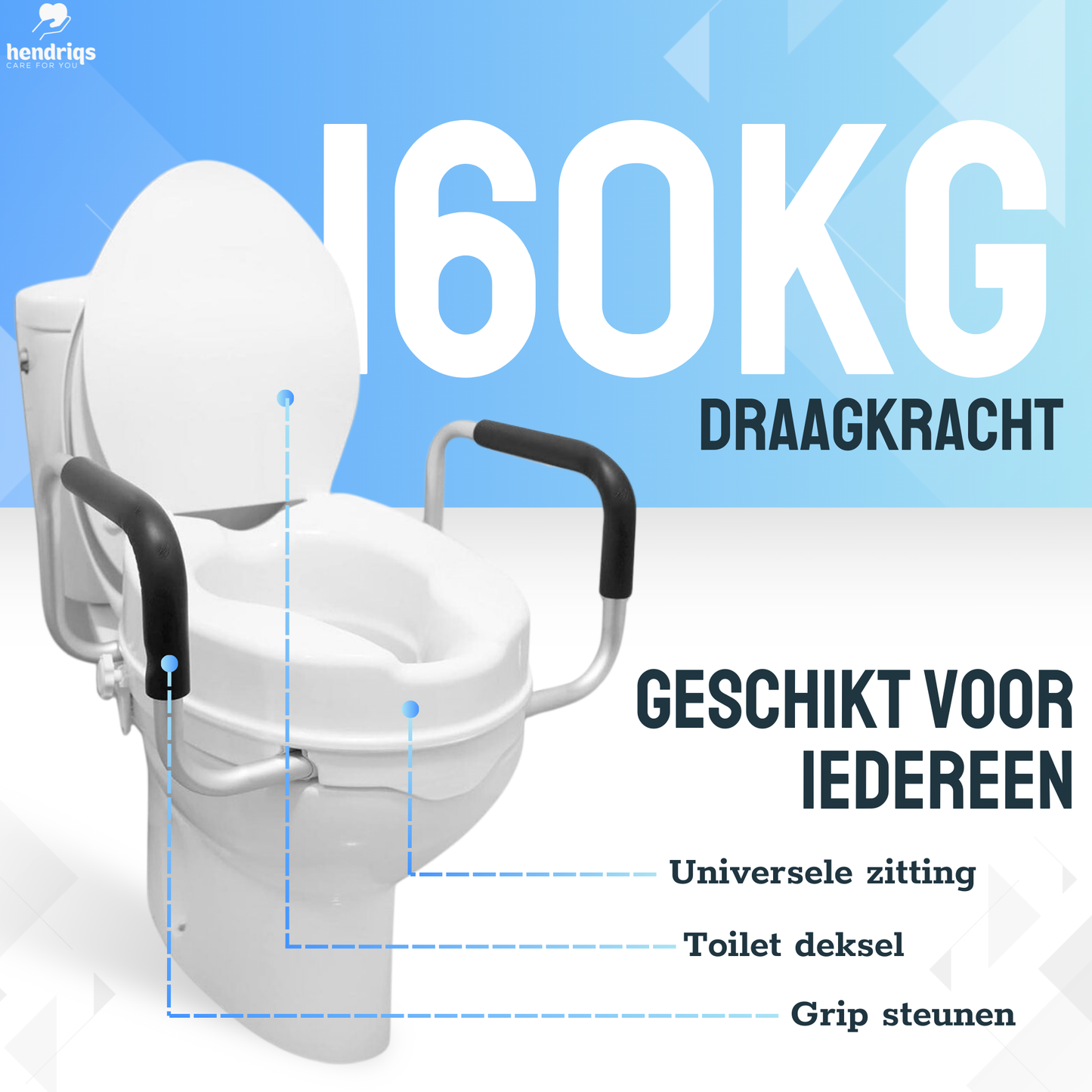 Hendriqs WC Verhoger 10 cm met Armsteunen & Deksel