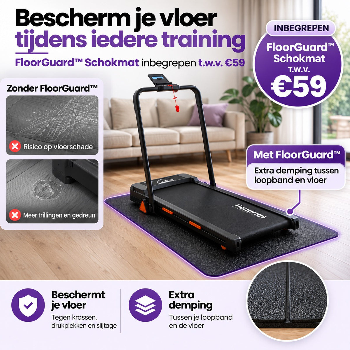 Hendriqs Stryde X1 Inklapbare Loopband met Helling - Walking Pad - Tot 12 km/u - Inclusief Schokmat
